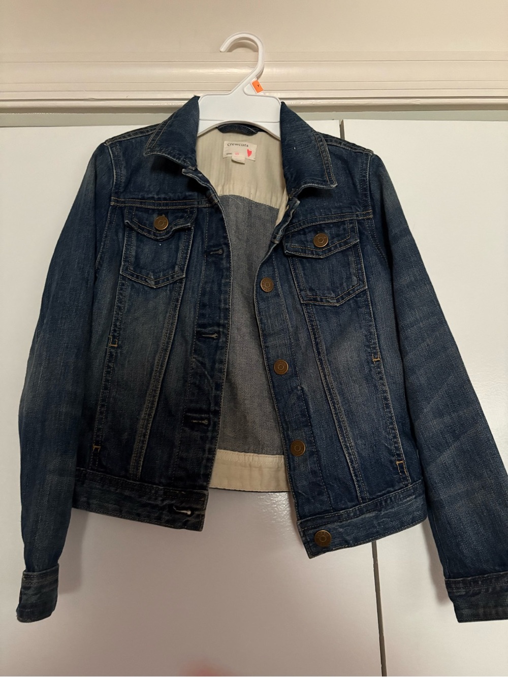 Crewcuts denim jacket in dark blue with red heart detail